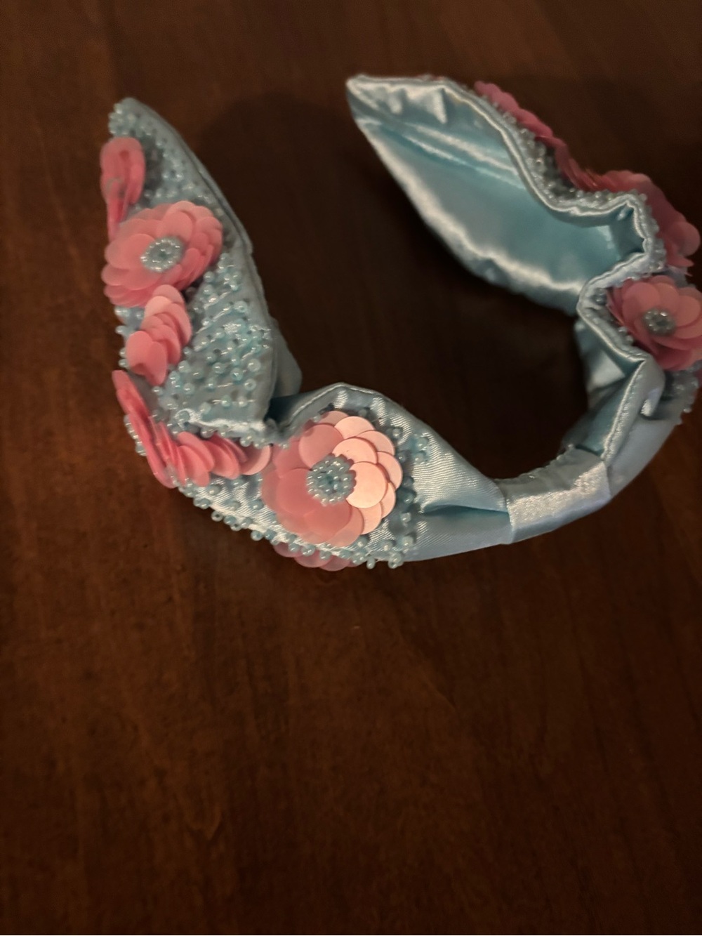 Beaded Blue and Pink Floral Kids Headband